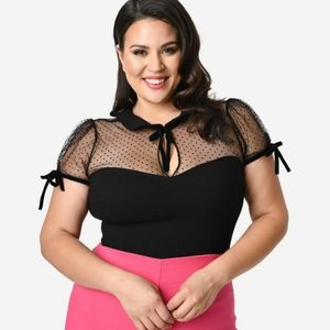 Collectif Black Stretch Swiss Dot Mesh Cap Sleve